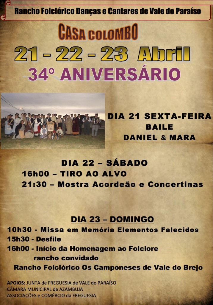 Cartaz das comemorações do 34º aniversário do Rancho de Vale do Paraíso