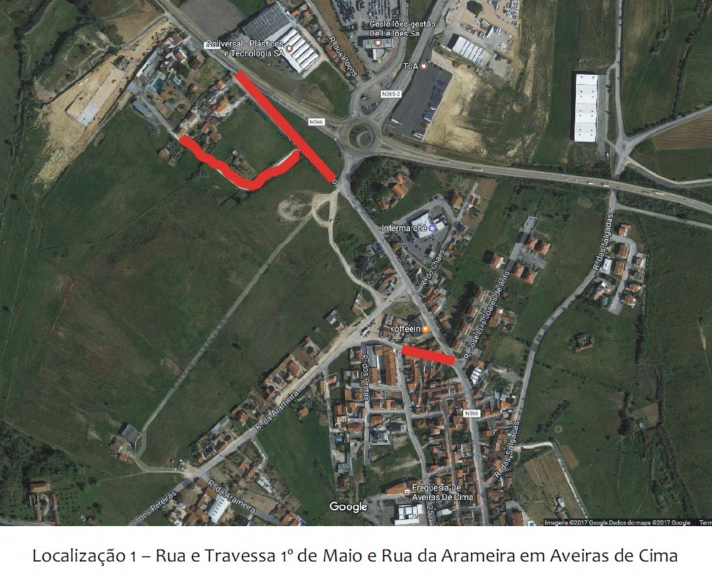 Rua e Travessa 1º de Maio e Rua da Arameira