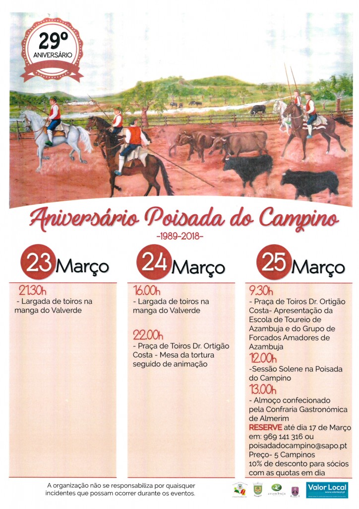 Cartaz comemorações 29º aniversário da Associação Cultural "A Poisada do Campino"